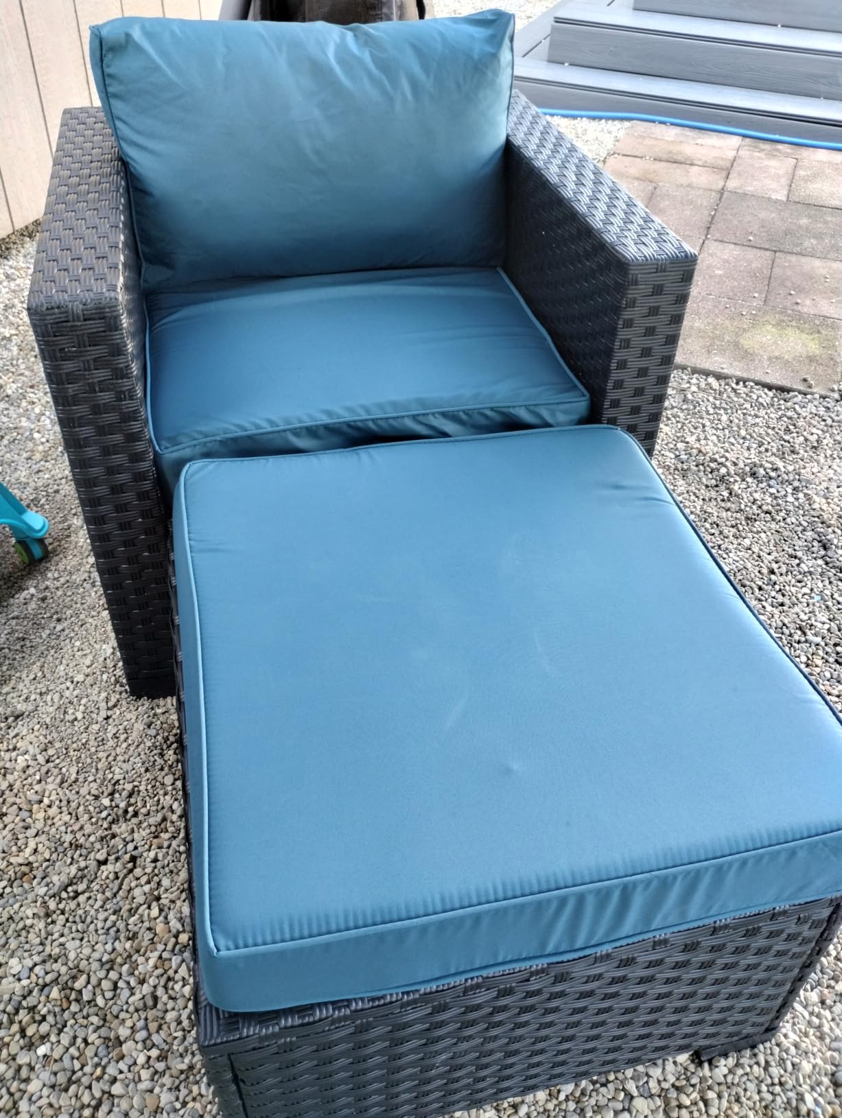 Rattaner Patio Furniture Set 6 Pieces Couch Outdoor Chairs Coffee Table Peacock Blue Anti-Slip Cushions and Waterproof Covers customer photo 1