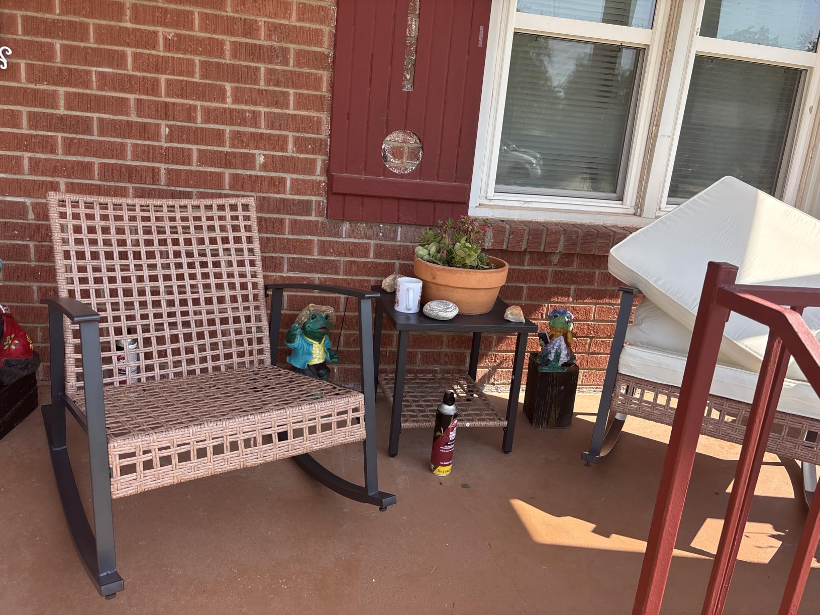 LAUSAINT HOME 3-Piece Rocking Bistro Set, Outdoor Patio Furniture with Thick Cushions and 2-Tier Coffee Table, Oversize Rattan Conversation Set for Garden, Balcony, Backyard (Beige) customer photo 2