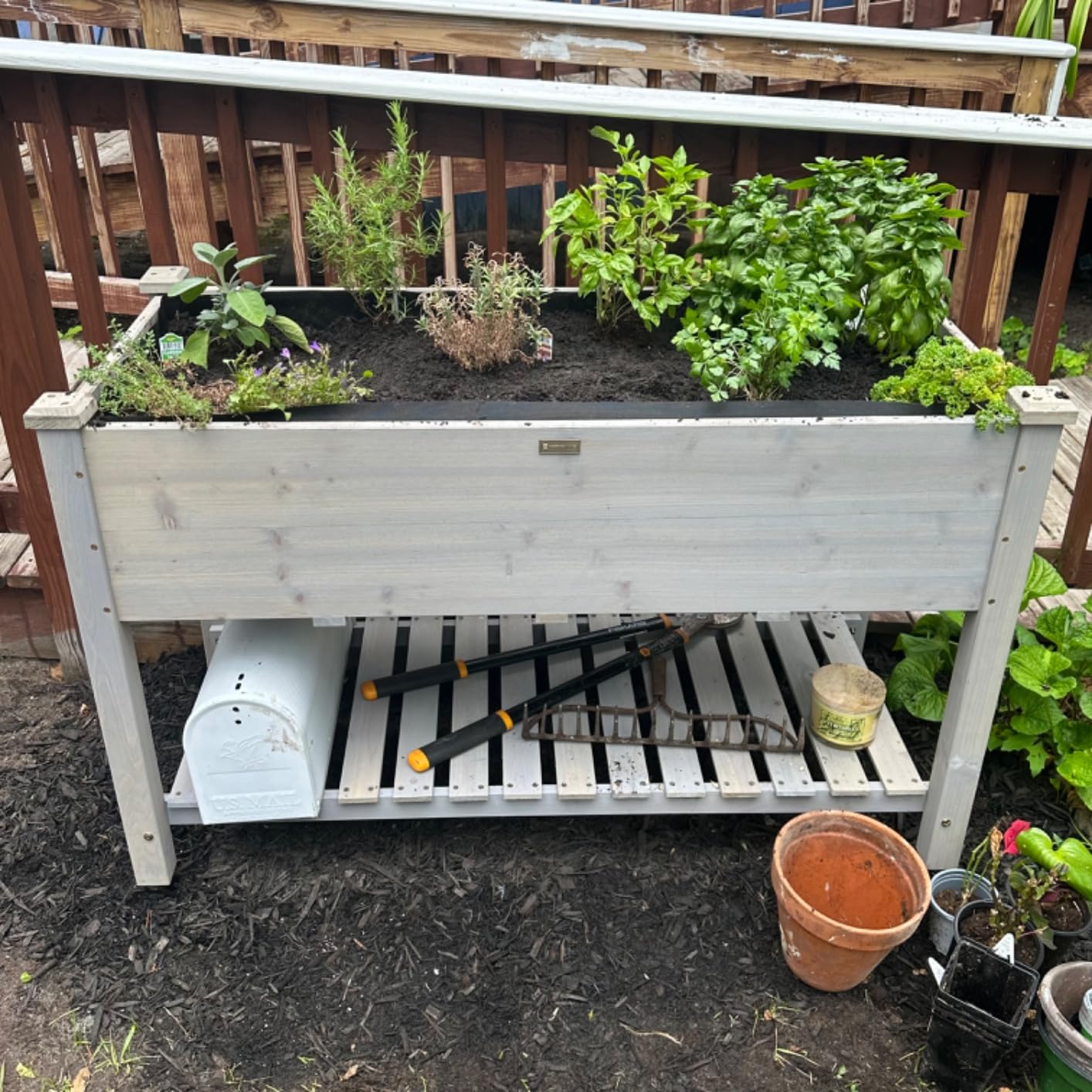 Best Choice Products Raised Garden Bed 48x24x32-inch Mobile Elevated Wood Planter w/Lockable Wheels, Storage Shelf, Protective Liner - Gray customer photo 1