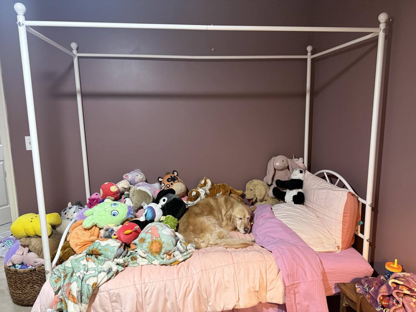 Queen Canopy Bed Frame with 4 Posters, Queen Size Bed for Girls Adults customer photo 1