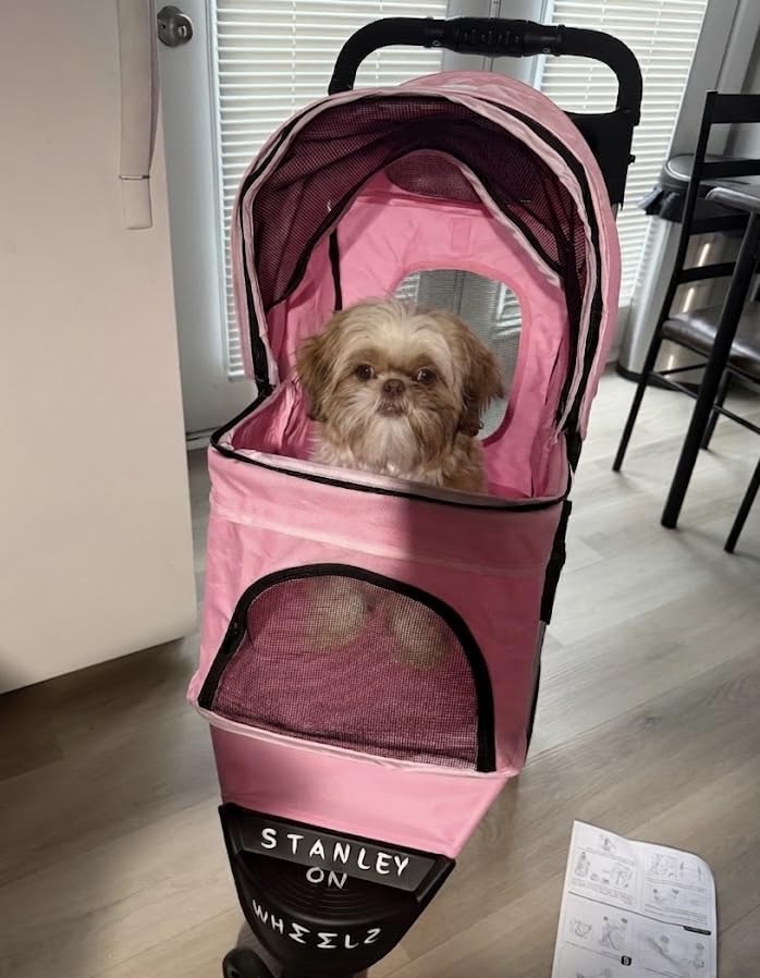 MoNiBloom Pet Stroller for Small/Medium Dogs and Cats up to 33 lbs, Blue customer photo 2