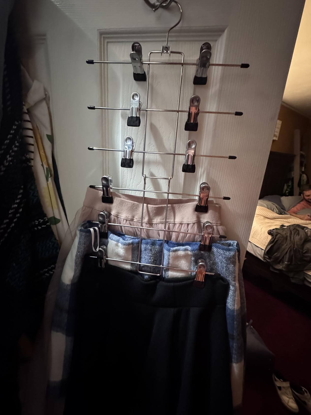 Pants Hangers with Clips,Space Saving Hanging Closet Organizer-6 Tiers Skirt Hangers with 360° Swivel Hook,Closet Organizer-Clothes Hangers- College Dorm Essentials Apartment Essentials-2 Pack customer photo 1