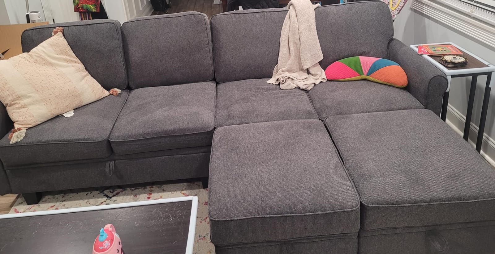 HONBAY Sectional Sofa with Storage Seat U Shaped Couch with Reversible Chaise Convertible Sectional Couches for Living Room,Dark Grey customer photo 1