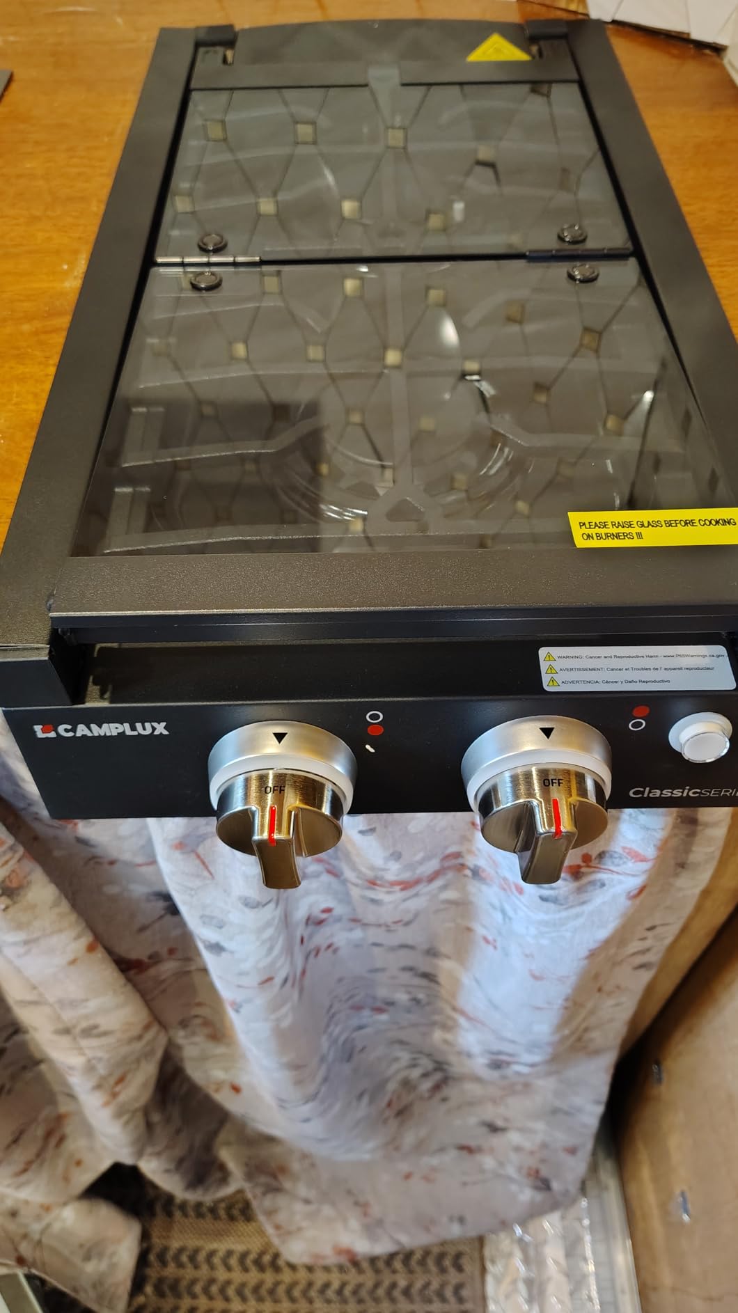 CAMPLUX Classic RV Cooktop 2 Burners Slide-in, Propane Cooktop Stove with Tempered Glass Cover, 12 Inches Propane Rangetop with Blue Indicator Light, 13,000BTU customer photo 2