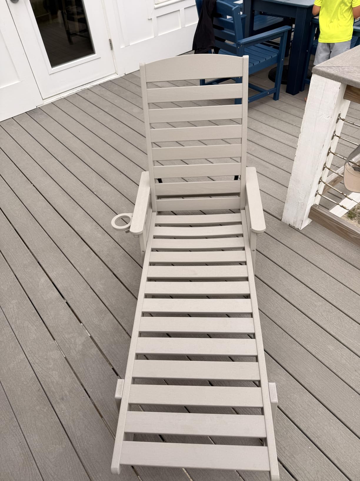 SERWALL HDPE Outdoor Lounge Chair Set of 2 with Cup Holder, Blue customer photo 1