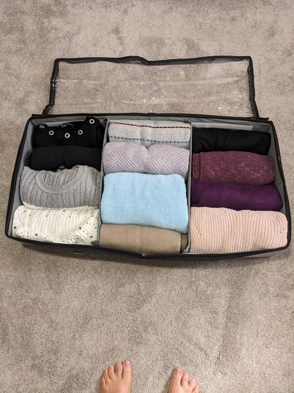 Vailando Side-Supported Under Bed Storage Containers, 6 Inches Tall 60L Underbed Storage Bins with Sturdy Handles and Sidewalls, Closet Organizer for Clothes, Blankets, Seasonal Items, Beige, 2-Pack customer photo 2