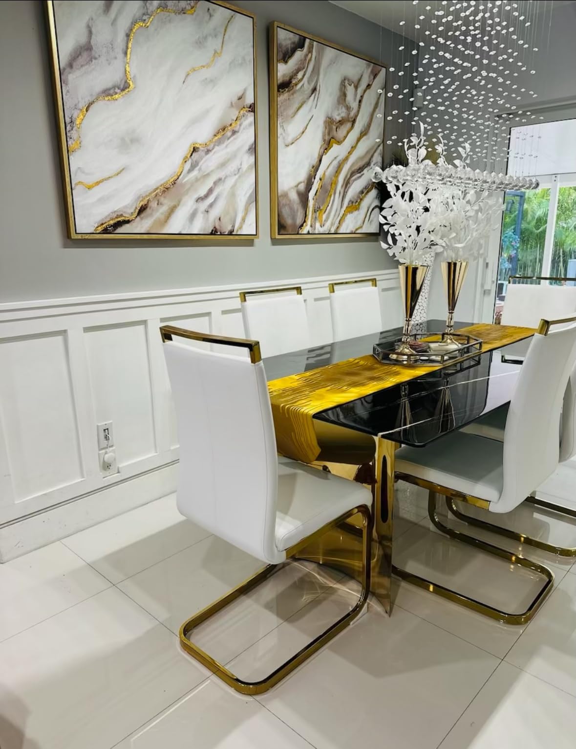 gopop Modern Dining Table for 6,71'' Faux Marble Kitchen Table with Gold Stainless Steel Base,Rectangular Gold Dinner Table Ideal for Kitchen Home Office customer photo 1