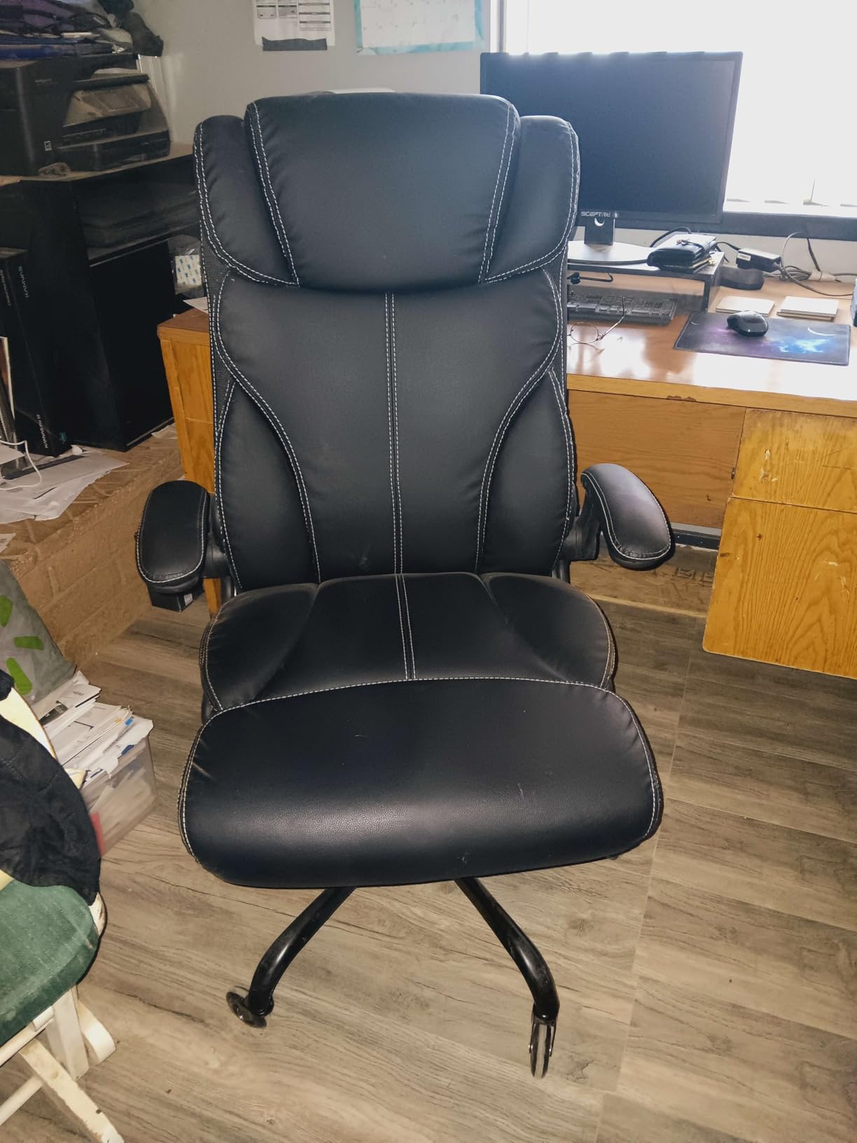 HeroSet Office Chair, Ergonomic Big and Tall Computer Desk Chairs, Executive Breathable Leather Chair with Adjustable Flip-up Armrests, Lumbar Support Swivel PC Chair with Rocking Function,Matte Black customer photo 2