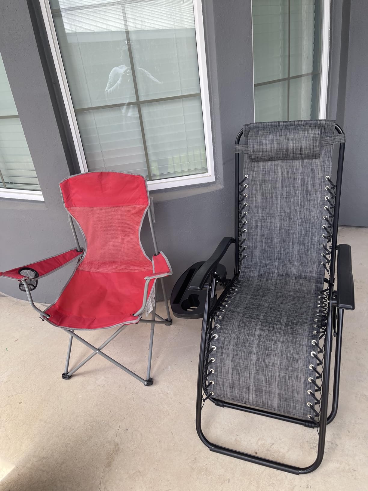 Nazhura Set of 2 Relaxing Recliners Patio Chairs Adjustable Steel Mesh Zero Gravity Lounge Chair Beach Chairs with Pillow and Cup Holder(Grey) customer photo 1