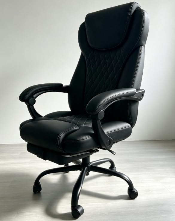 amseatec Big and Tall Office Chair with Footrest, Lumbar Support, Black customer photo 2