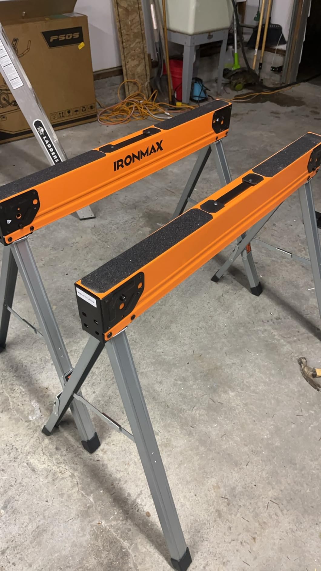 IRONMAX Saw Horses 2 Pack Folding, Heavy Duty Steel Work Horses w/ Flip-down Pegs & 2 x 4 Support Arms, 2200 LBS Capacity Portable Set of 2 Sawhorses w/ Fast Open Legs for Woodworking customer photo 1