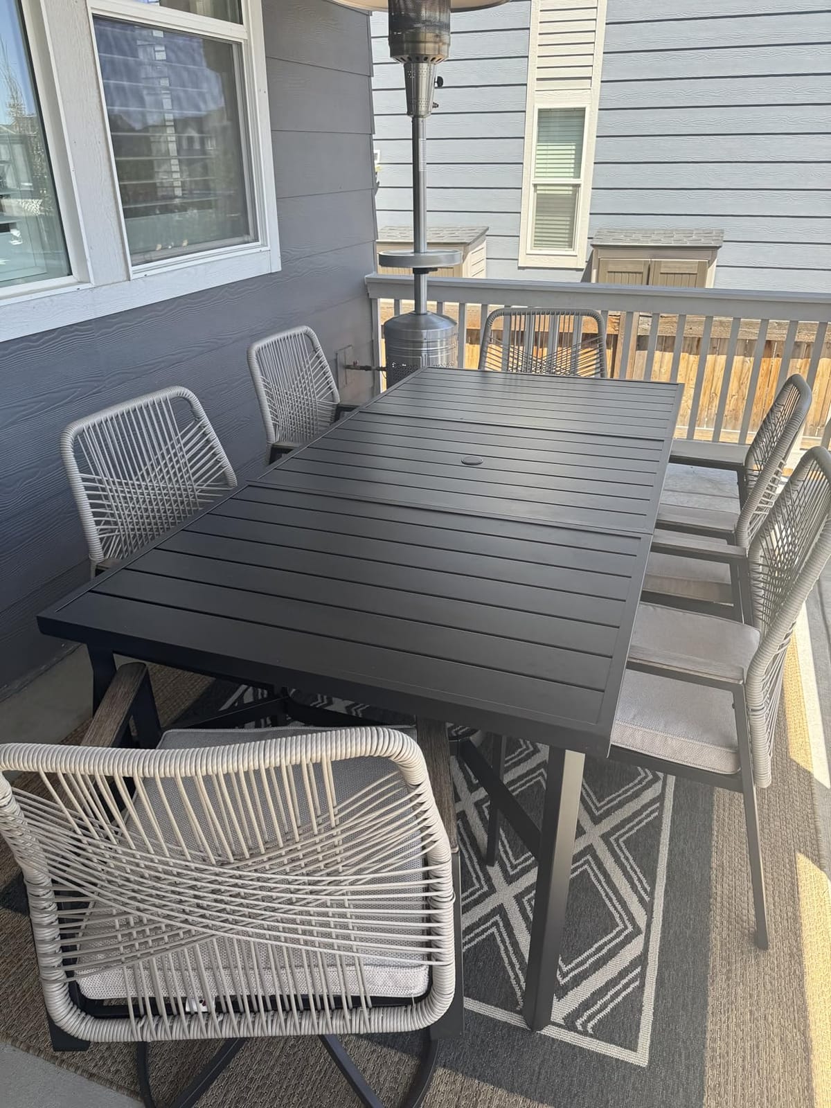 MIXPATIO Outdoor Dining Table for 8, Black Metal Table w/Umbrella Hole customer photo 1