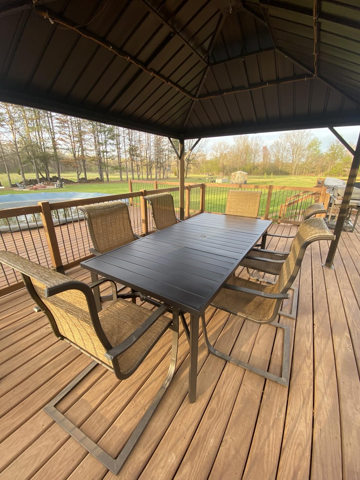 MIXPATIO Outdoor Dining Table for 8, Black Metal Table w/Umbrella Hole customer photo 2