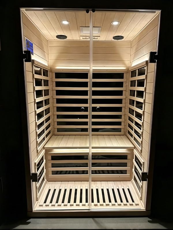 Smart Home Sauna 1 Person, 0-5mG Ultra Low Emf Far Infrared Sauna, 1420W Hemlock Wooden Personal Indoor Sauna with APP & LCD Panel Control, Chromotherapy Light, Bluetooth Speaker, Reading Light customer photo 1