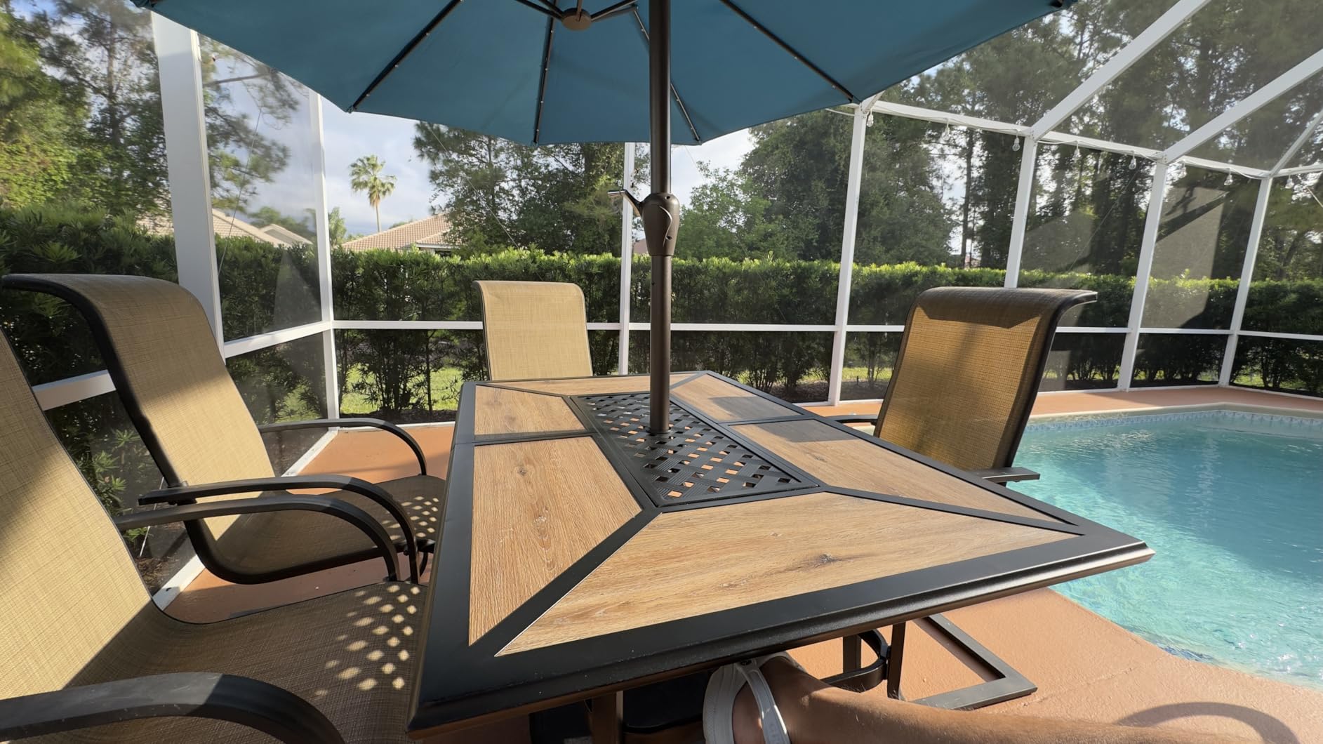 MFSTUDIO Outdoor Dining Table for 6, Long Metal Table w/Umbrella Hole customer photo 1