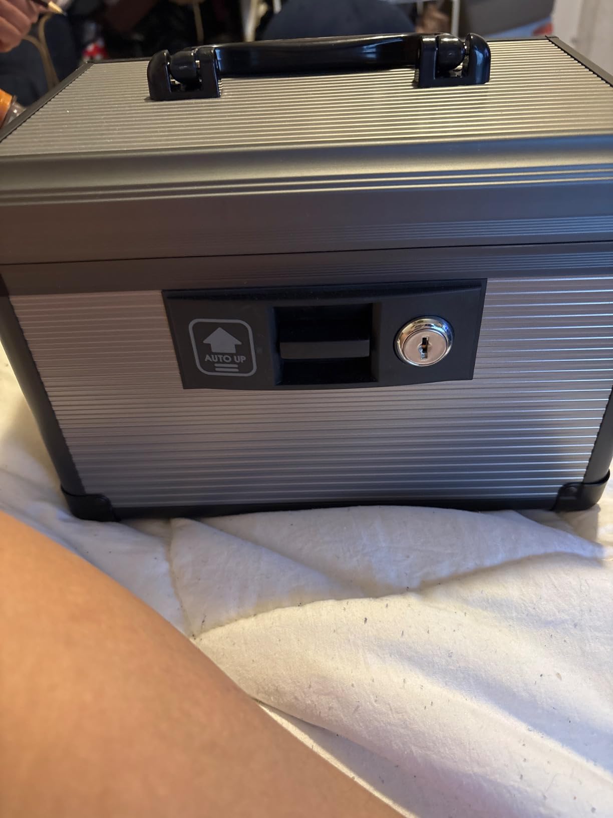 Medicine Lock Box with Key, Alluminum Alloy Lock Box for Medication,First Aid Box with a Removeable Tray to Store Medicines & Pills for Home&Travel,Black 10 * 6.89 * 6.89 Inch customer photo 1