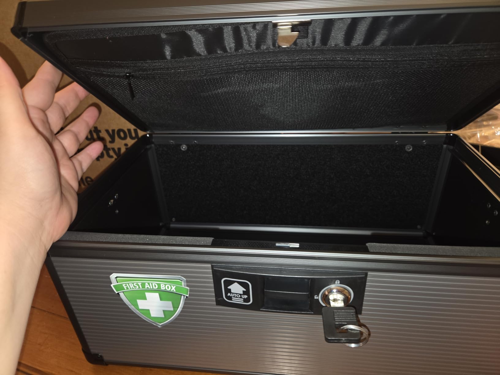 Medicine Lock Box with Key, Alluminum Alloy Lock Box for Medication,First Aid Box with a Removeable Tray to Store Medicines & Pills for Home&Travel,Black 10 * 6.89 * 6.89 Inch customer photo 2