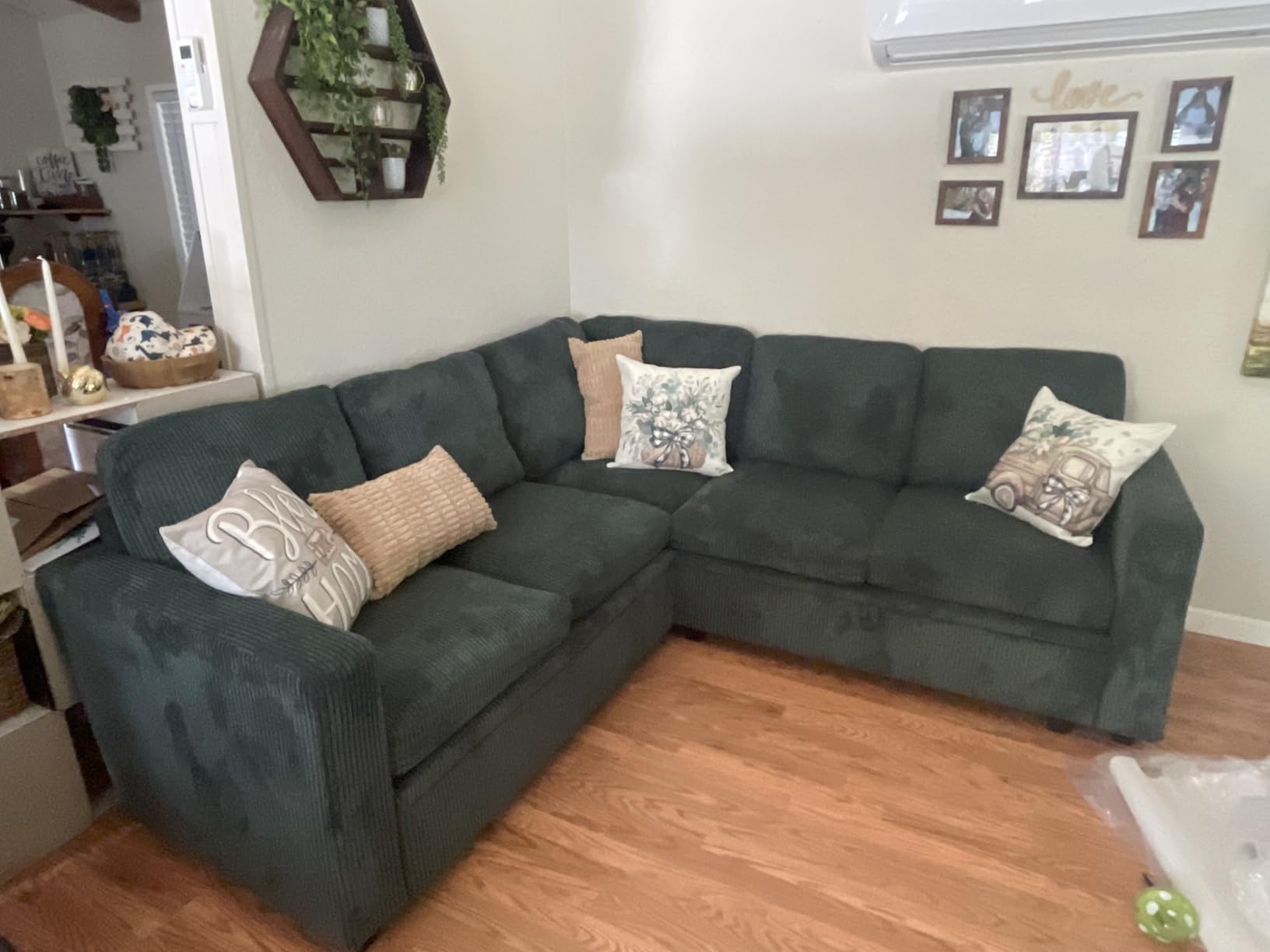 HONBAY Modular Sectional Sleeper Sofa with Pull Out Bed, Corduroy L Shaped Couch with Storage, Sectional Couches for Living Room, Green customer photo 2