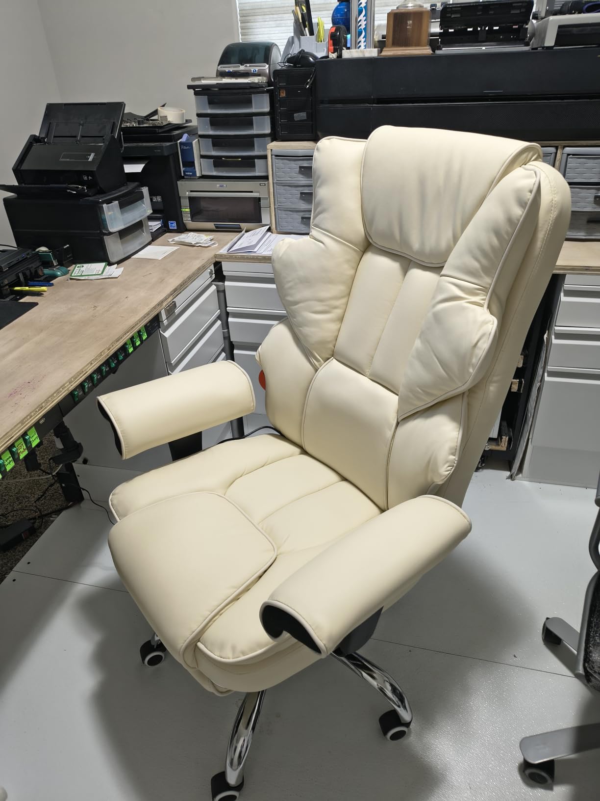 HOMREST Heated Massage Executive Office Chair with Foot Rest,Off White customer photo 2