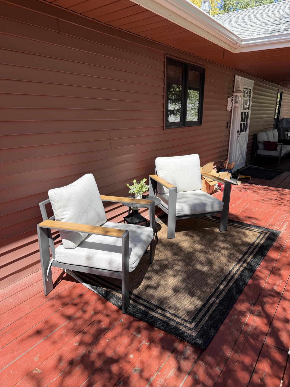Aluminum Outdoor Patio Furniture, 3 Seats All-Weather Outdoor Patio Sofa with Washable Thick Cushion, Patio Sofa Couch for Porch, Balcony, Deck, Yard, Graphite customer photo 2