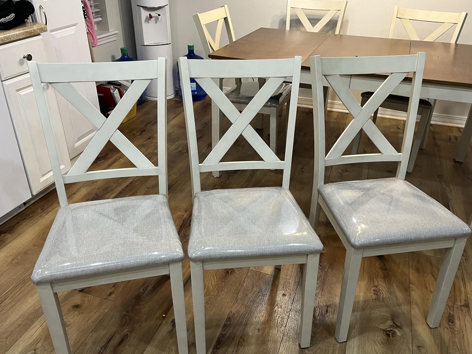 AMERLIFE 7-Piece Farmhouse Solid Wood Dining Table Set for 6, Rustic Cream customer photo 2