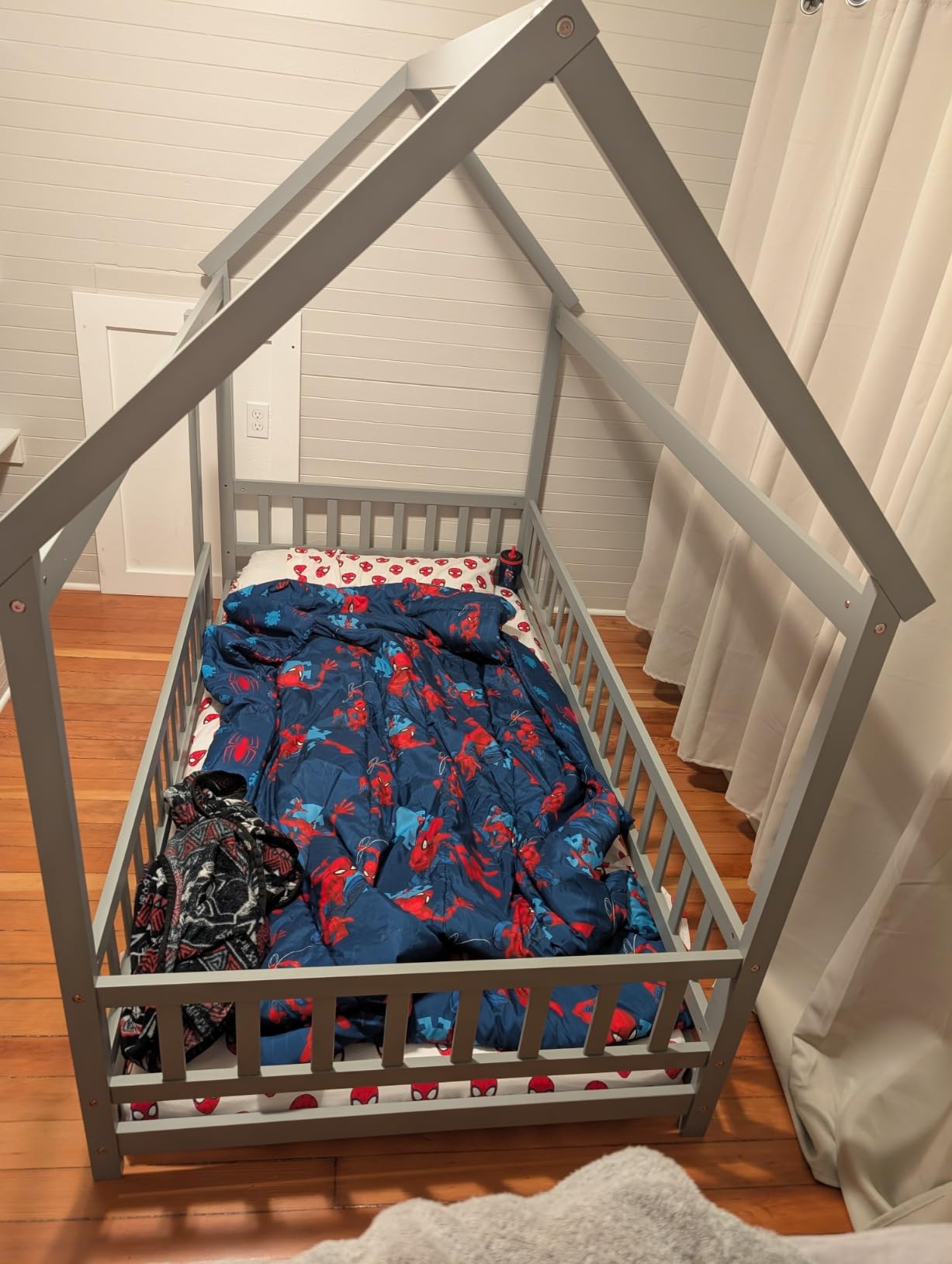 PVWIIK Metal Full XL Over Queen Bunk Bed w/Ladder and Safety Guardrail for Kids Teens Adults,Heavy-Duty Sturdy Bunk Bed,No Box Spring Needed,Black customer photo 1