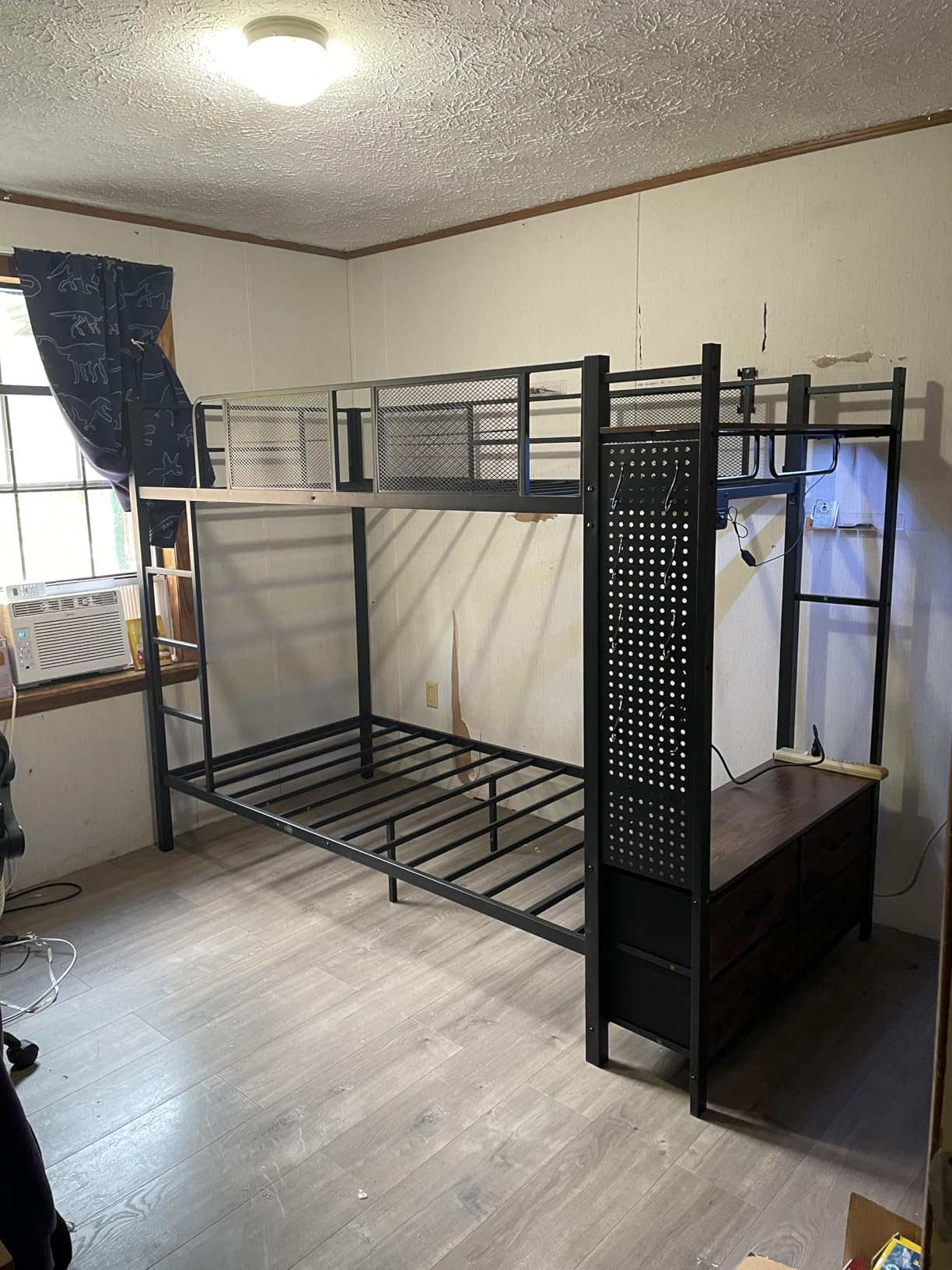 Itaar Metal Bunk Bed Twin Over Twin with Hall Tree, Power Outlet, LED Bunk Bed with 4 Storage Drawers, Bed with Safety Guardrail & Ladders, No Box Spring Needed, Easy Assembly, Rustic Brown customer photo 1