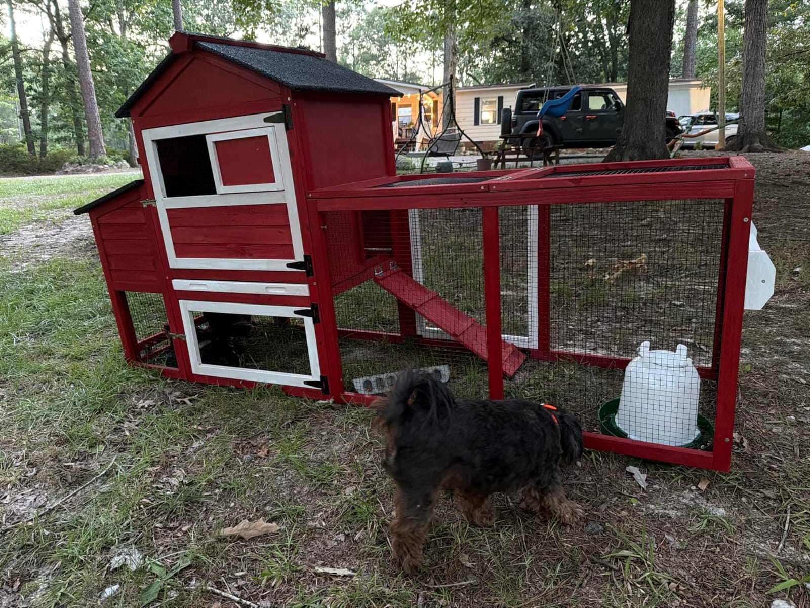 Mobile Chicken Coop with Wheels for 4-6 Chickens, Large Outdoor Hen House with Run, Weatherproof Asphalt Roof, Sectionable Nesting Box & Pull-Out Tray, 82.4