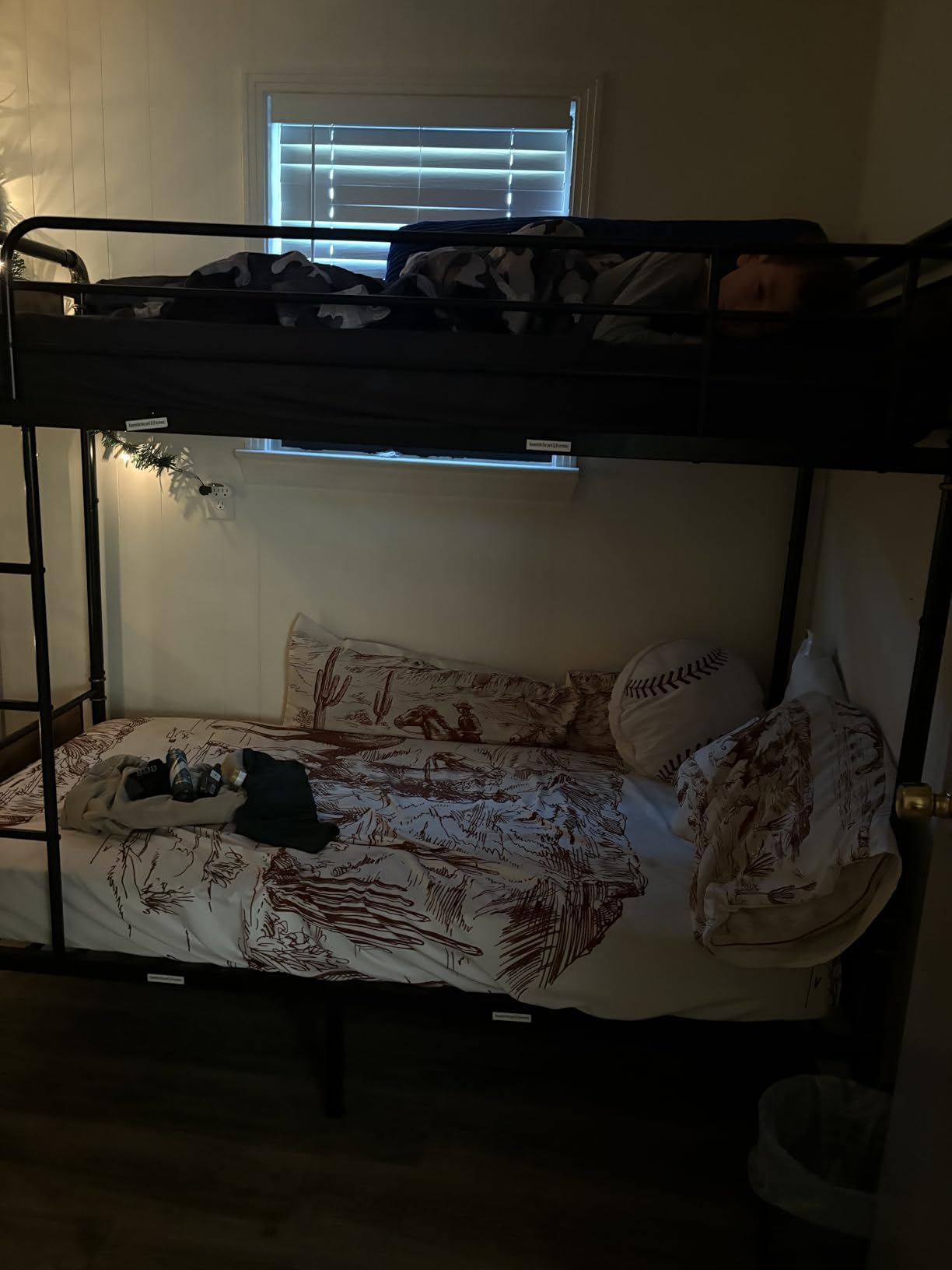 Jocoevol Metal LED Bunk Bed Twin Over Twin with 2 Storage Drawers, USB Charging Station, Industrial Bunkbeds Heavy Duty Bed with Safety Guardrail and Ladder, No Box Spring Needed, Vintage Brown customer photo 2