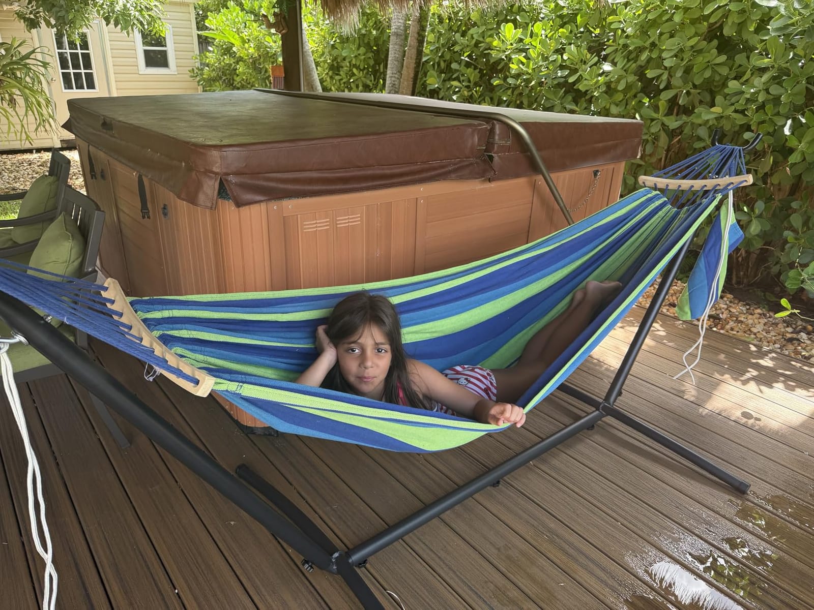 ANAGOO 2 Person Hammock with Stand, 500 lb Indoor Outdoor, Wide Blue customer photo 1