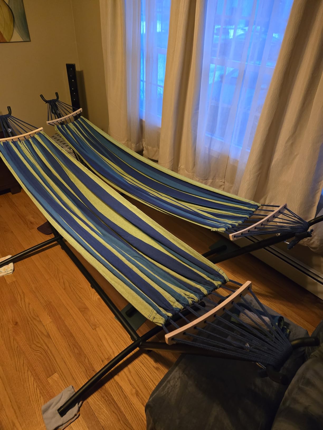 ANAGOO 2 Person Hammock with Stand, 500 lb Indoor Outdoor, Wide Blue customer photo 2