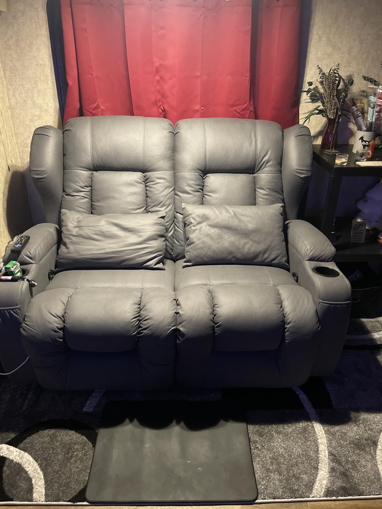 Loveseat Recliner Sofa,RV Wall Hugger Recliners for Small Spaces,Reclining Loveseat Sofa Recliner with Cup Holders/Lumbar Pillows,RV Furniture (Khaki, 56
