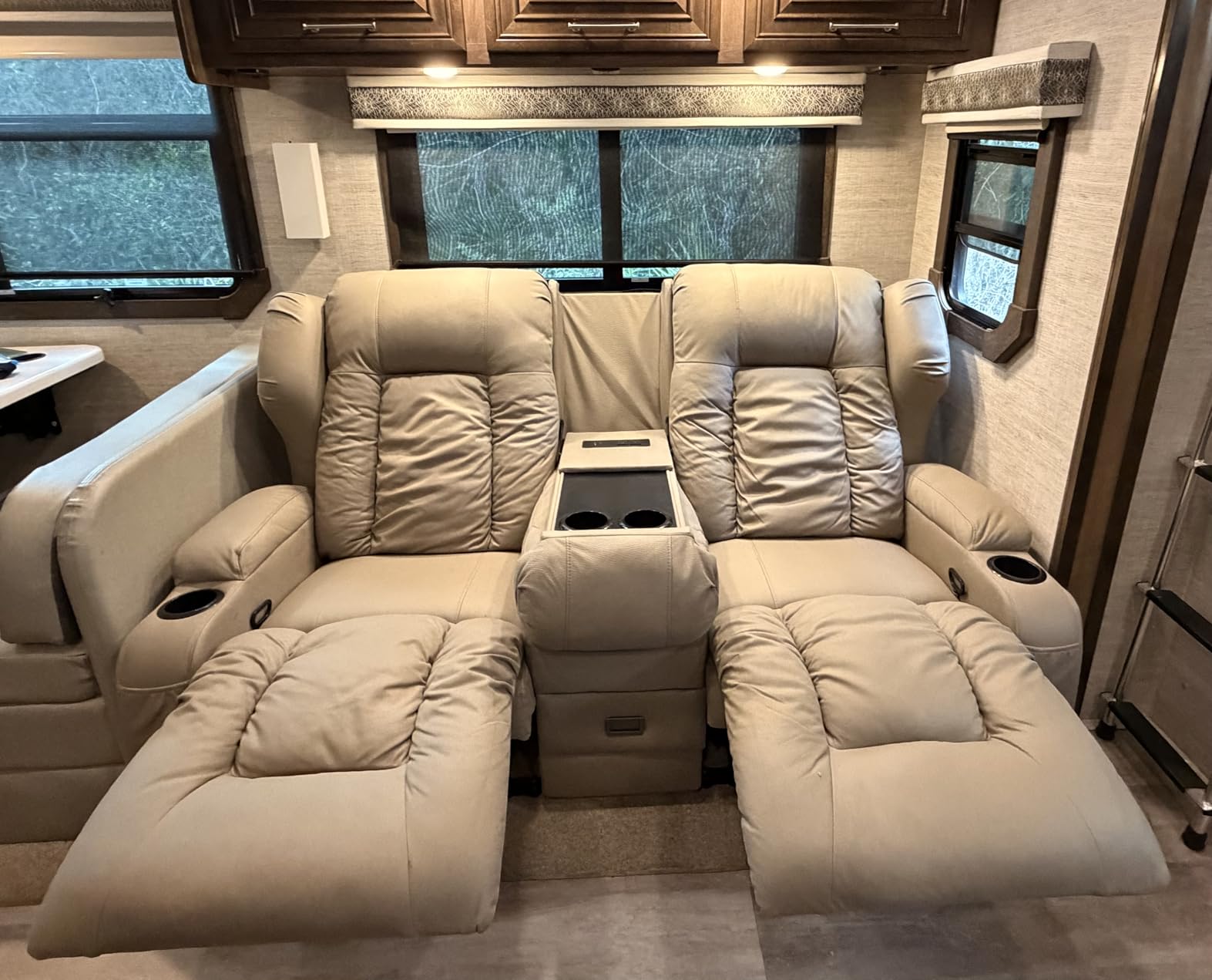 Loveseat Recliner Sofa,RV Wall Hugger Recliners for Small Spaces,Reclining Loveseat Sofa Recliner with Cup Holders/Lumbar Pillows,RV Furniture (Khaki, 56