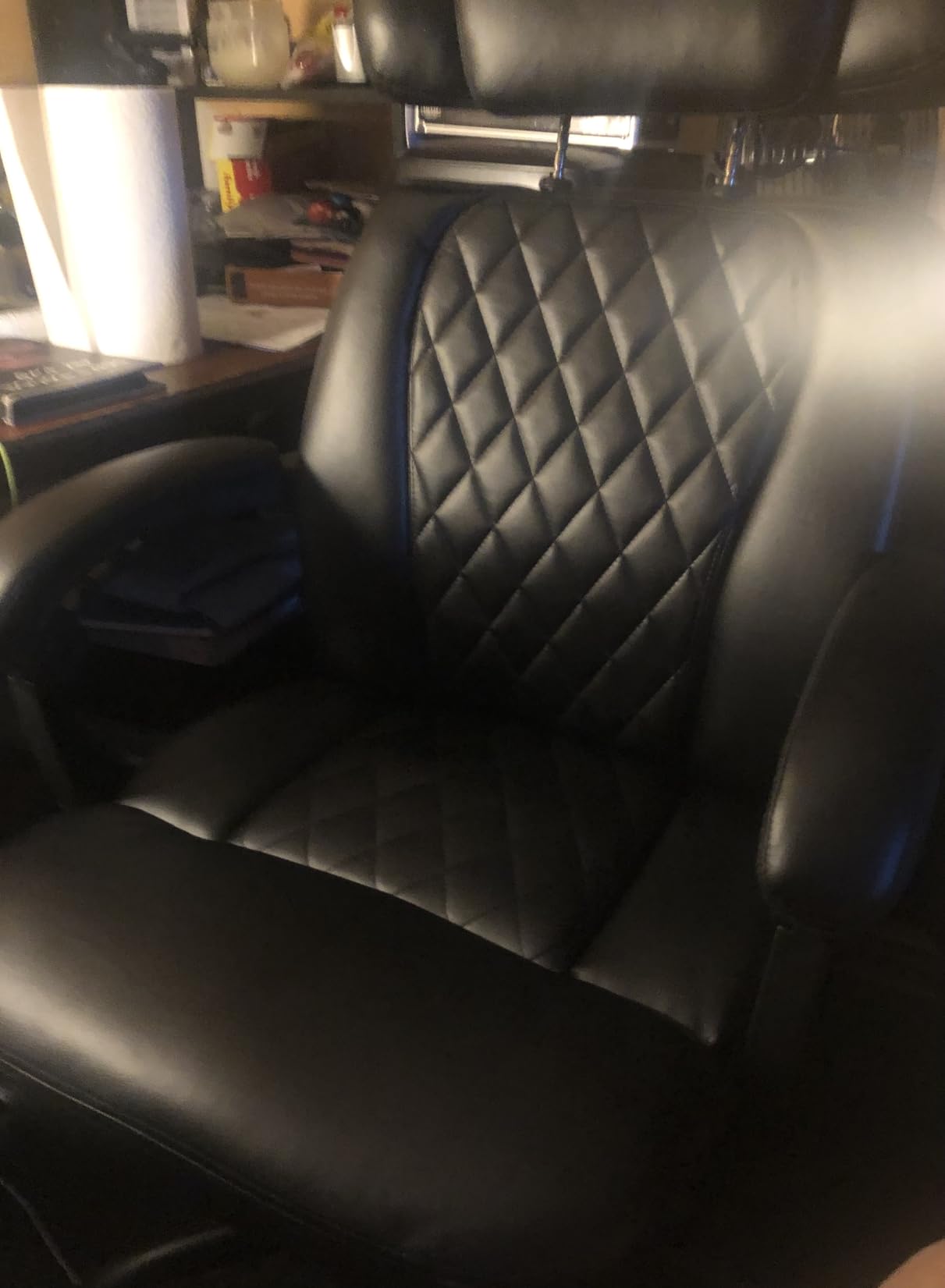 400lbs Executive Office Chair with Foot Rest for Heavy People, Ergonomic Big and Tall Desk Chair with Adjustable Headrest, High Back PU Leather Comfy Heavy Duty Computer Chair with Spring Cushion customer photo 1