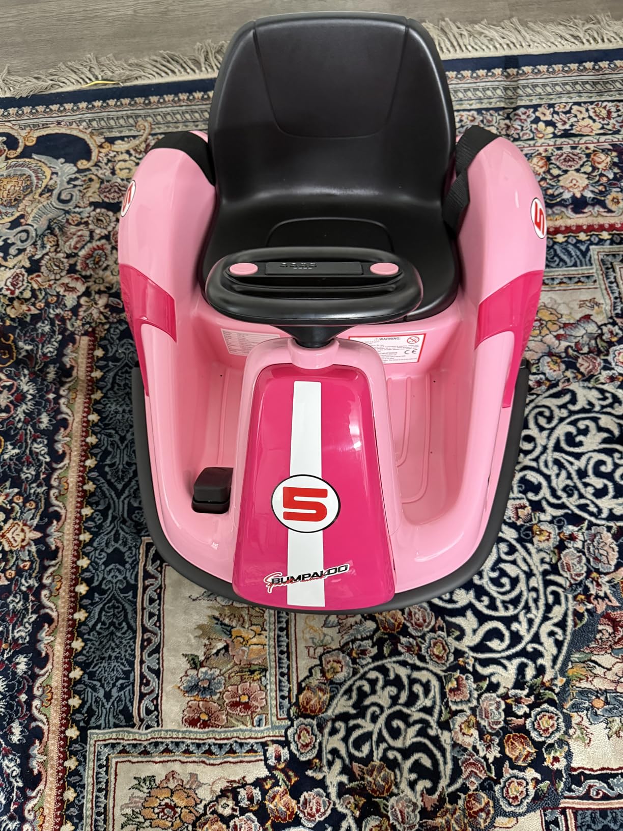 ELEMARA 12V Kids Bumper Car with Big Wheel, 2.2 Mph Max, Toddler Bumper Cars with Remote, Baby Bumping Toy Car with DIY Stickers,360 Degree-Spin, Music, Bluetooth,LED Lights, Blue customer photo 1