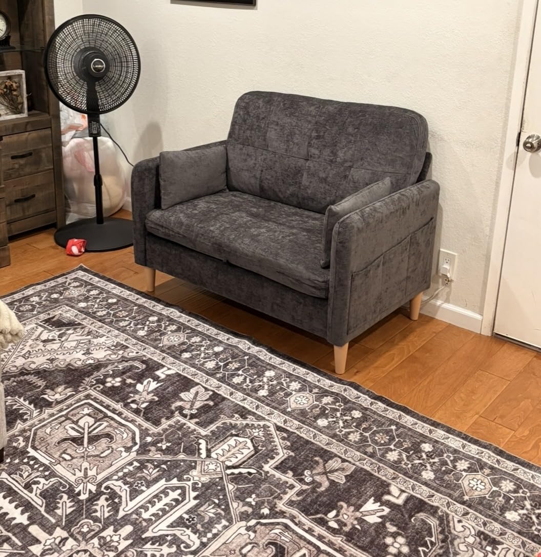 Hanherry Loveseat Sofa, 47” Small Couch for Living Room, Comfy Chenille Fabric Love Seat for Bedroom with Throw Pillow,Removable Cushion Cover,Couches for Small Space,Apartment,Dorm customer photo 2