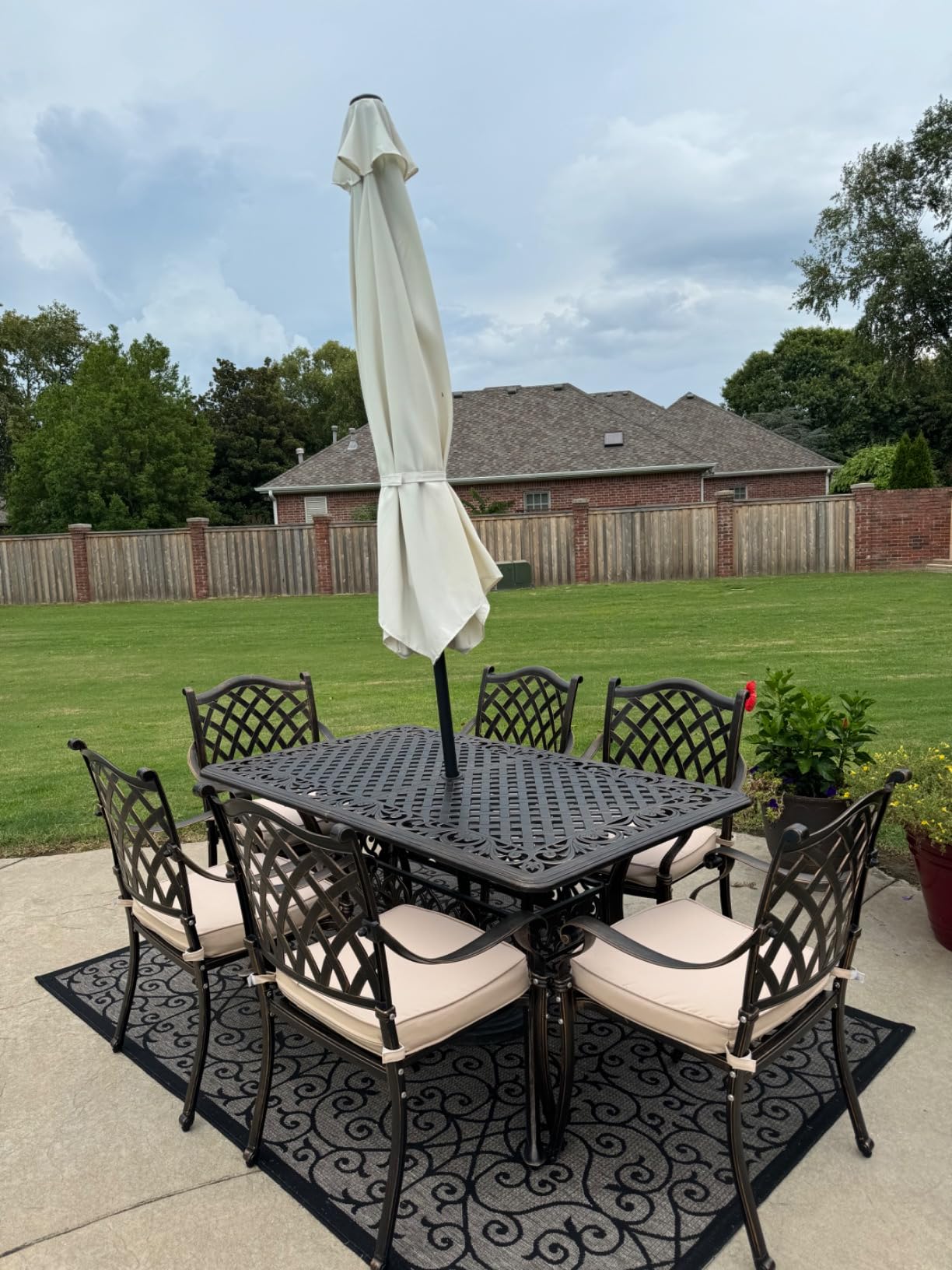 9-Piece Cast Aluminum Outdoor Table and Chairs, Classic Vintage Patio Dining Set for 8 Include 87