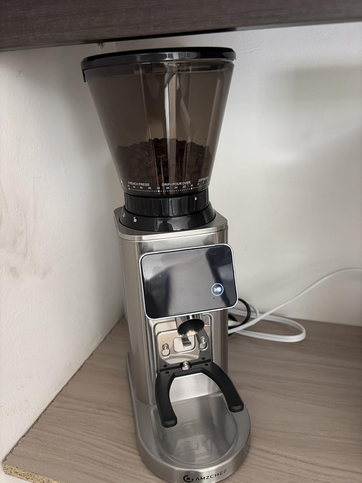 AMZCHEF Burr Coffee Grinder, 48 Settings, Less Static Mess, Metallic Silver customer photo 2
