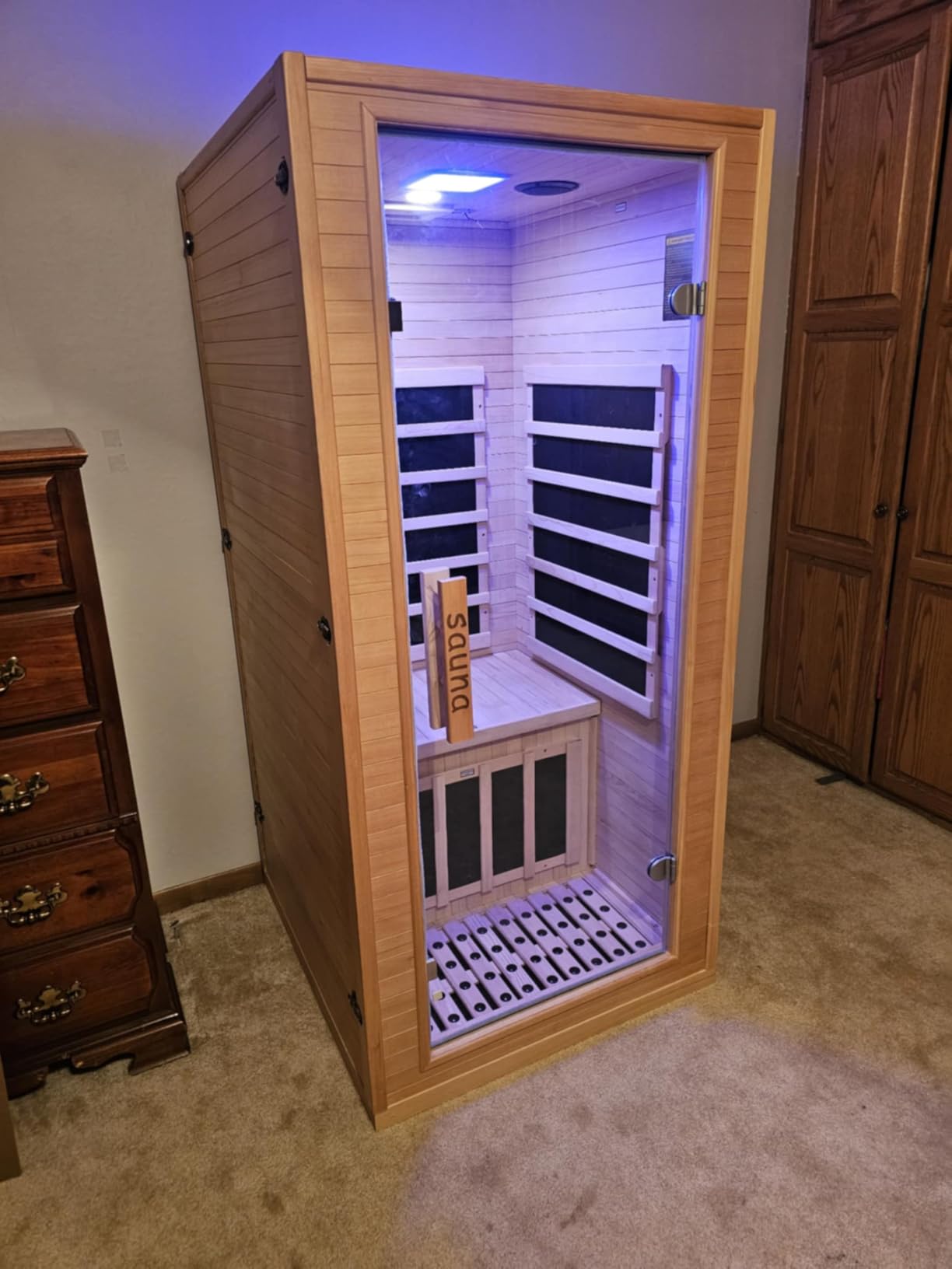 Homsido 2-Person Low EMF Far Infrared Sauna for Home,Canadian Hemlock Wood with 7-Color Therapy,Bluetooth Speakers,Chromotherapy Lights,1850W Heater,Tempered Glass Door&LCD Control Panel customer photo 1