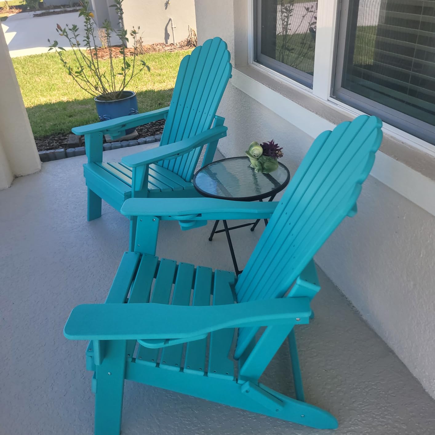Plawdlik Outdoor HDPE Folding Adirondack Chair Set of 4, High Back Wide Seat Patio Chair with Cup Holders, All-Weather Fire Pit Chair for Garden,Lawn,Poolside, Coffee customer photo 1