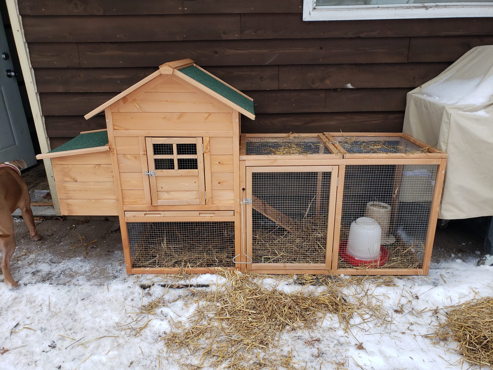 Chicken Coops for 1-2 Chickens with Wheels, Outdoor Wooden Hen House with Nesting Box, Large Rabbit Hutch, Outside Poultry House, Wire Fence Run Cages, Weatherproof for Backyard(Black) customer photo 2