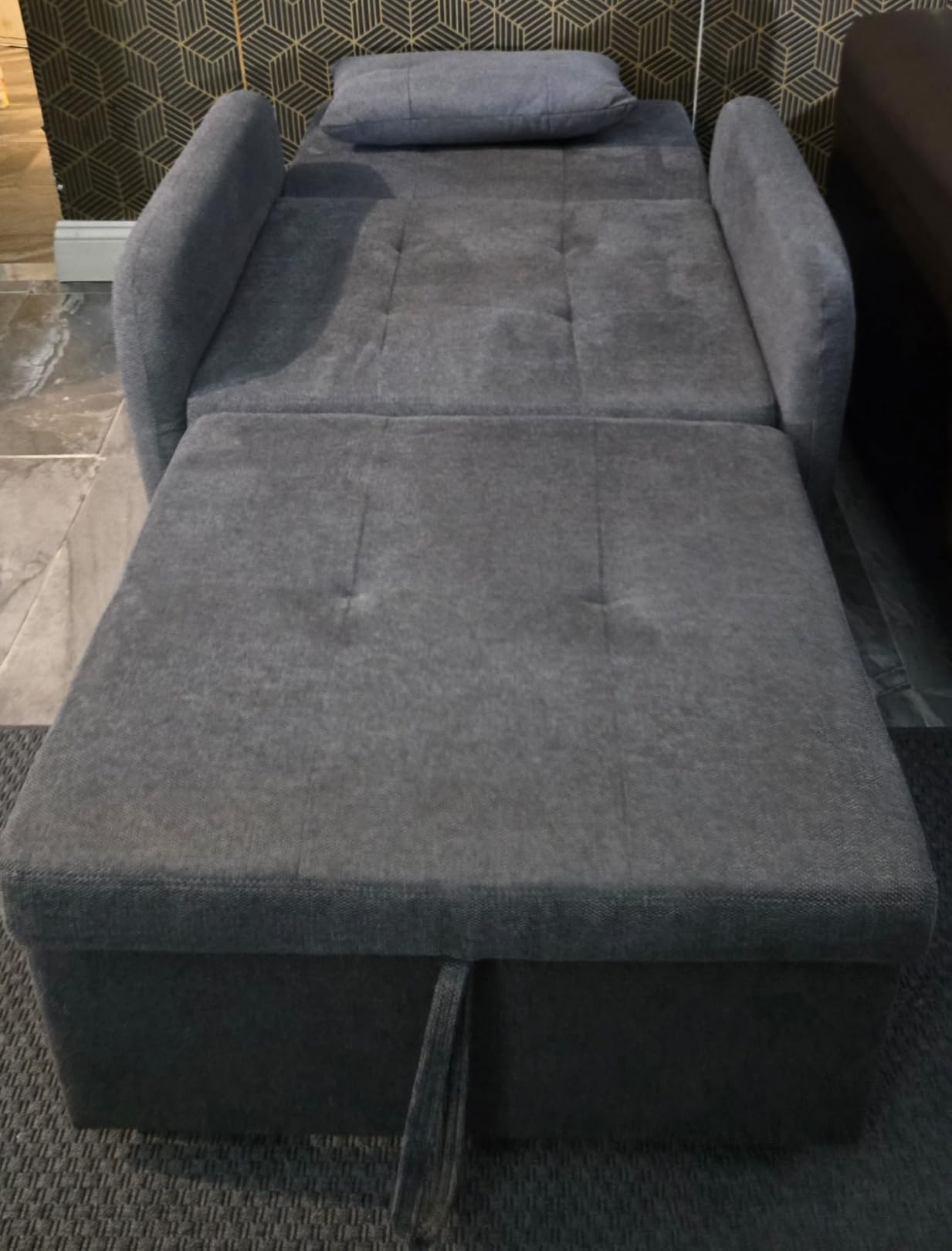 Convertible Sleeper Chair-Fabric Futon Sofa Bed, Single Sleeper Sofa, Small Couch Bed with USB Port, Foldable Table, Pillow, Adjustable Backrest for Dorm/Bedroom/College Darkgrey customer photo 1