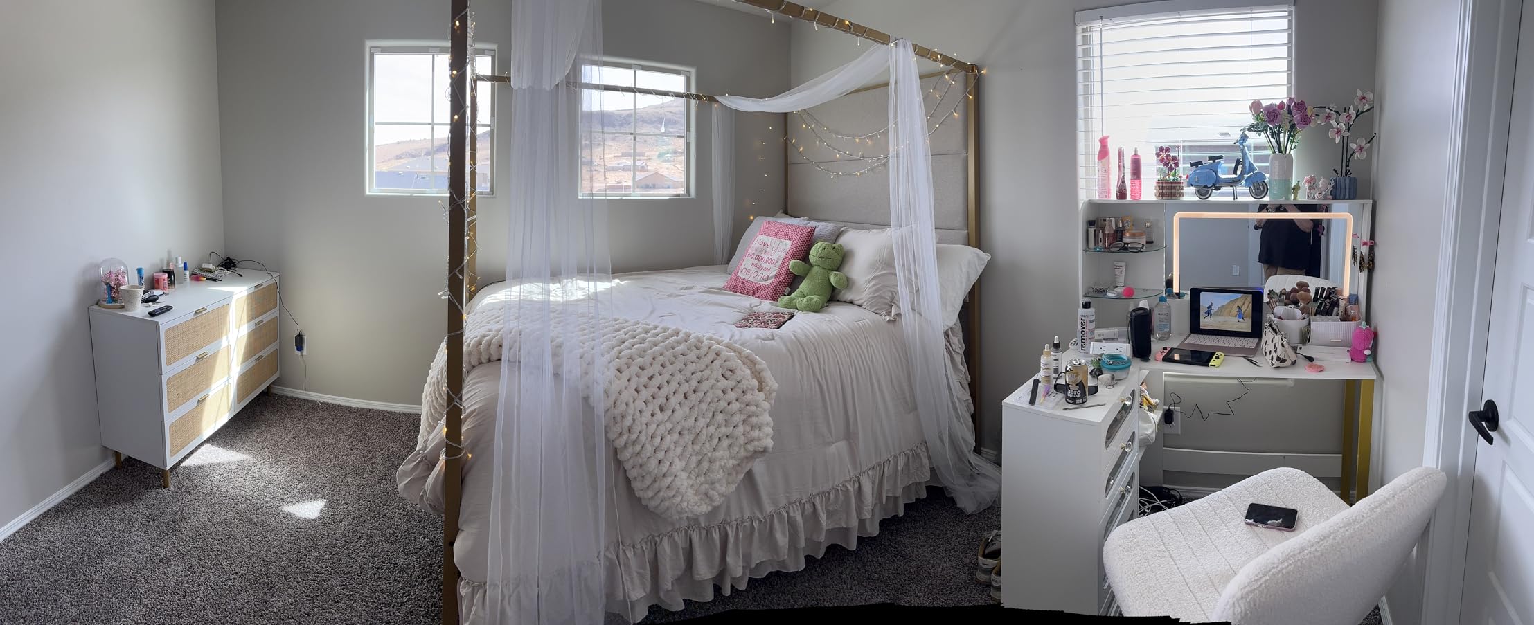 LUMISOL King Size Canopy Bed with Tall Linen Headboard, Dark Grey customer photo 1