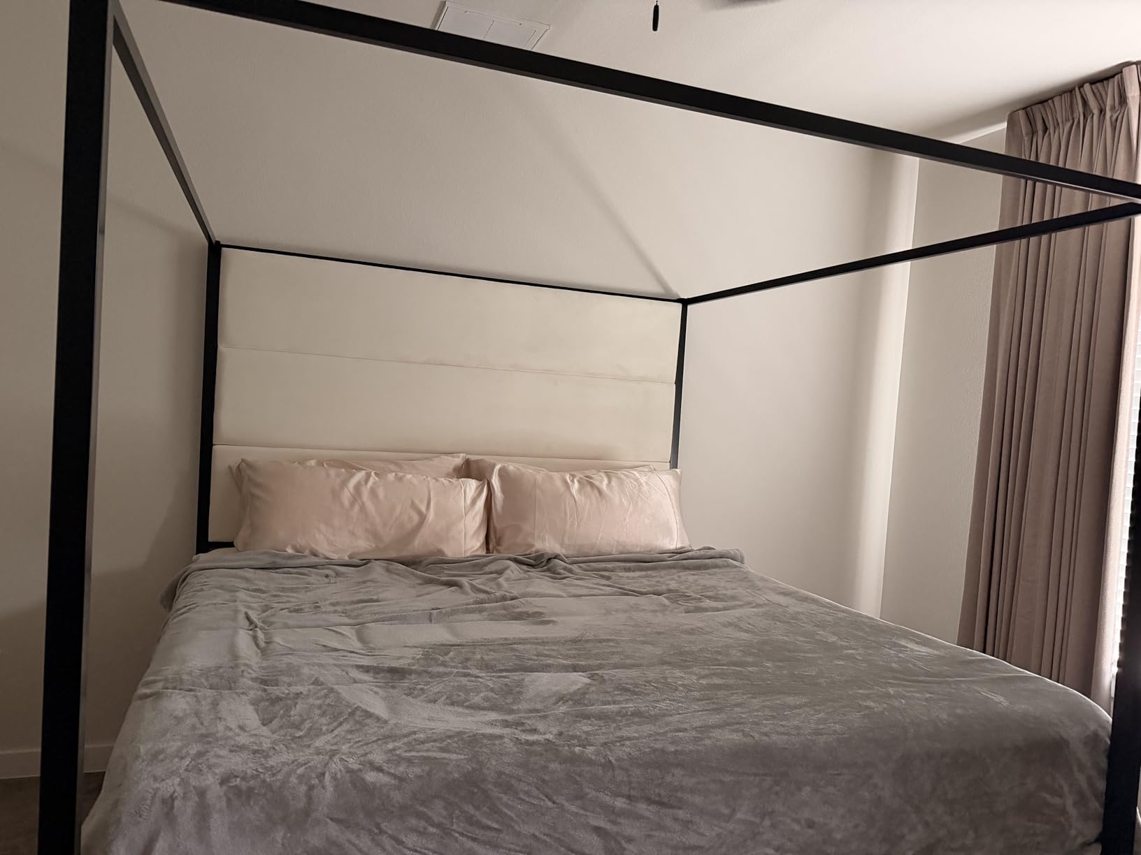 LUMISOL King Size Canopy Bed with Tall Linen Headboard, Dark Grey customer photo 2