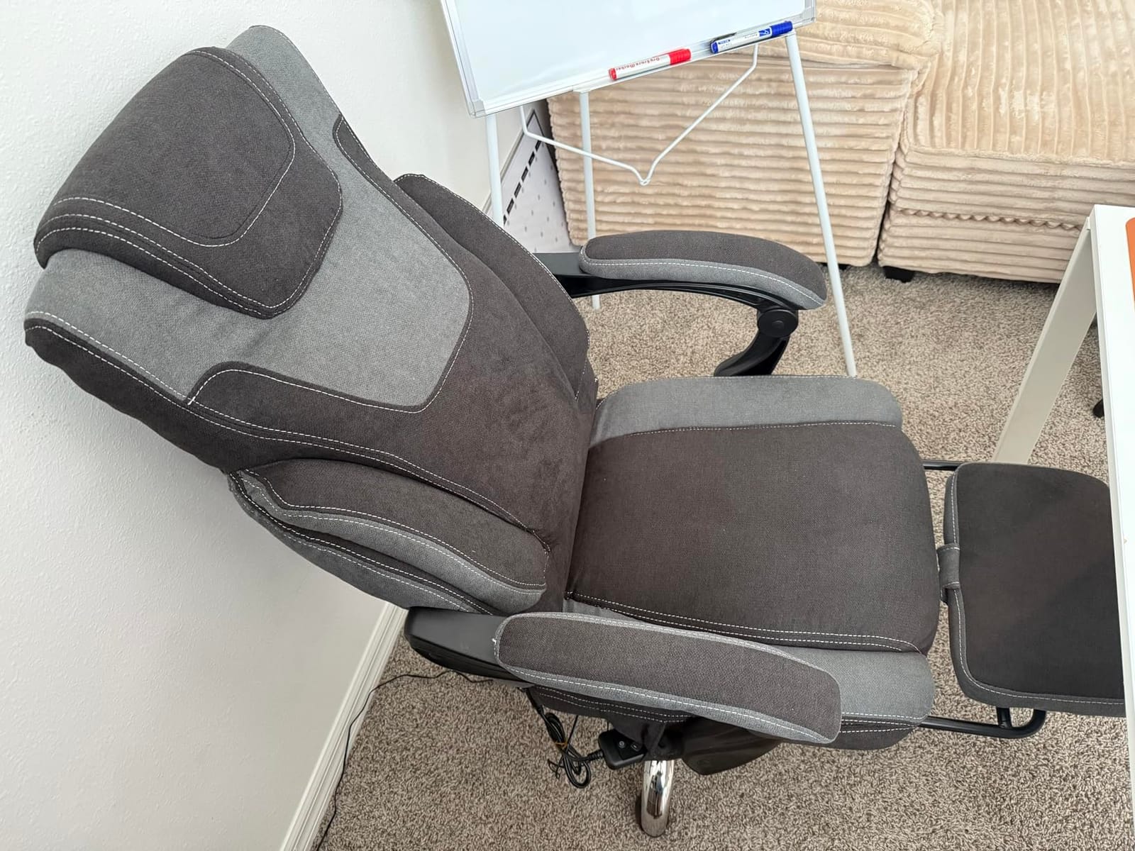 Office Chair with Foot Rest, 6-Point Vibration Massage & Heat Executive Office Chairs, Ergonomic Desk Chair for Heavy People, Big and Tall Office Chair 500LBS, Recliner with Padded Armrest, BlackGrey customer photo 2