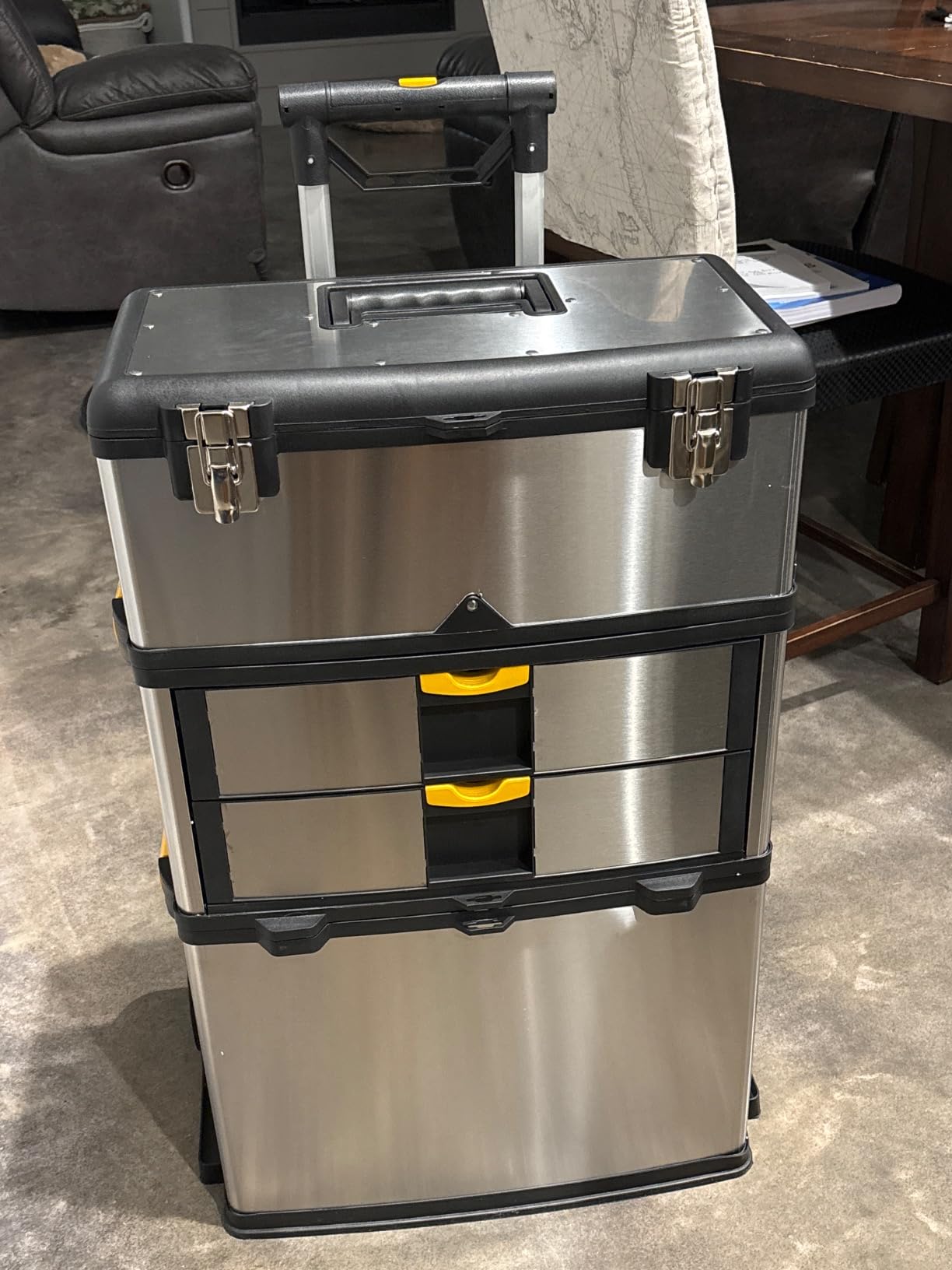3-Part Portable Tool Box - Stainless-Steel Drawer Organizer with Wheels, Extendable Handle and Tough Latches - Rolling Tool Chest by Stalwart (Silver) customer photo 2