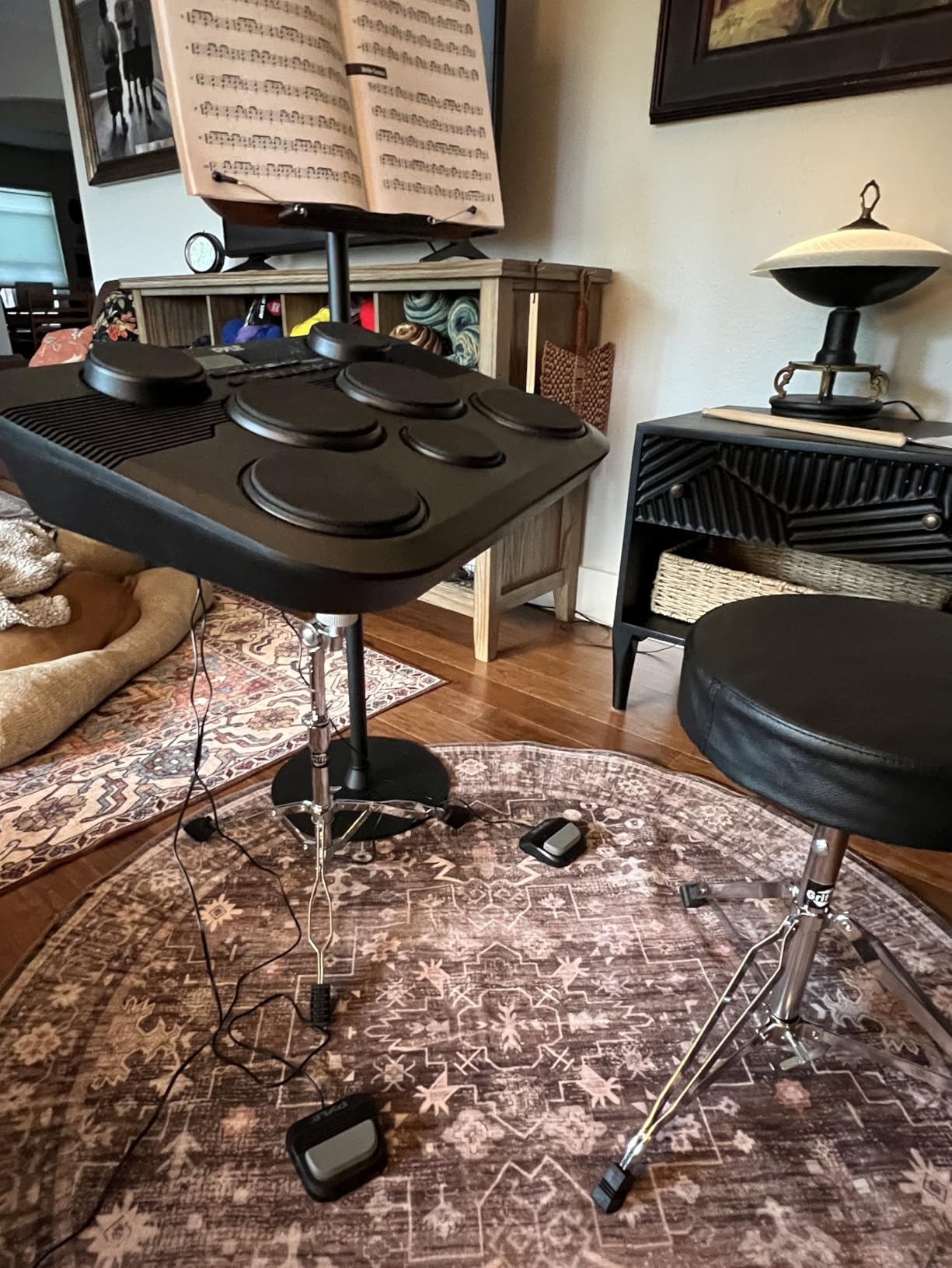 Pyle Electronic Tabletop Digital Drum Set, Compact Portable Drum Pad Kit w/ 8 Touch Sensitive Pads and Pedals, 600 Sounds, USB & Headphone Outputs, MIDI/AUX Inputs, 4x5” Drums & 4x3.5” Cymbals customer photo 1