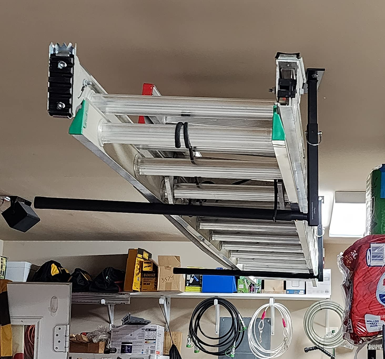 StoreYourBoard Adjustable Overhead Ladder Rack – Garage Organizer Ladder Shelf for Step & Extension Ladders - Storage Racks and Shelving for Garage Organization - Ceiling Mounted - Holds 150 lbs customer photo 2