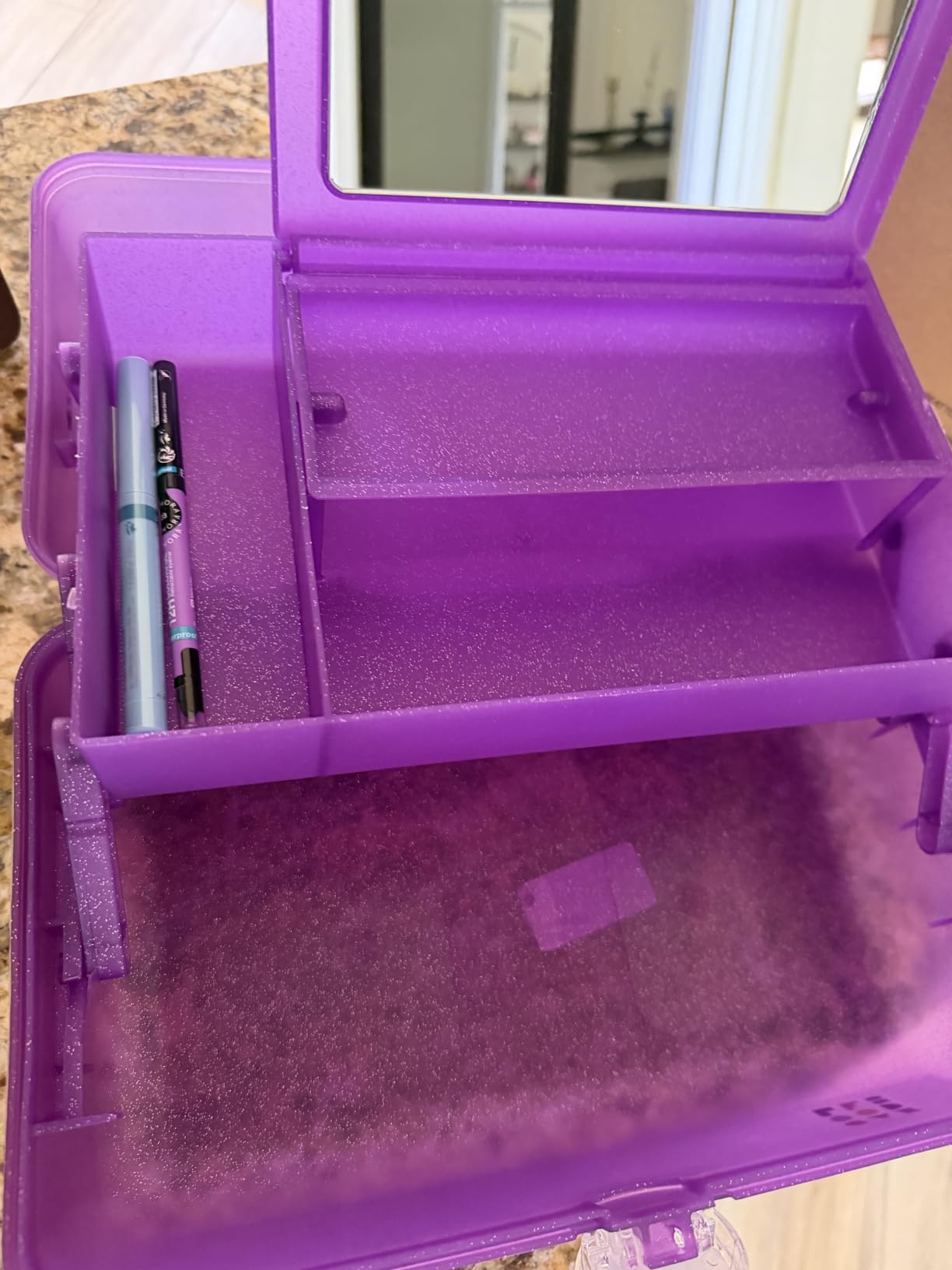 Caboodles On-The-Go Girl Makeup Box, Seafoam on Lavender, Hard Plastic Makeup Organizer Box, Built-In Mirror, Secure Latch for Safe Travel, Spacious Storage for Large Items customer photo 2