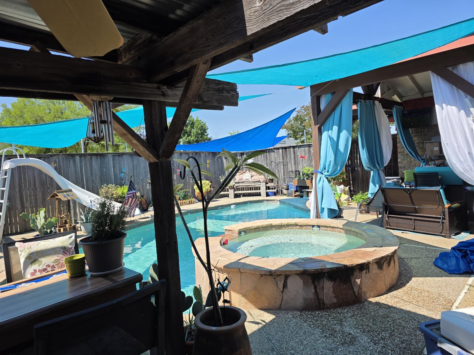 Patio Paradise 20' x 20' x 20' Sun Shade Sail Triangle Canopy Shade Cloth Fabric Sunlight Block Patio Pergola Cover HDPE Deck Awning for Outdoor Backyard Roof Shading, Blue customer photo 1